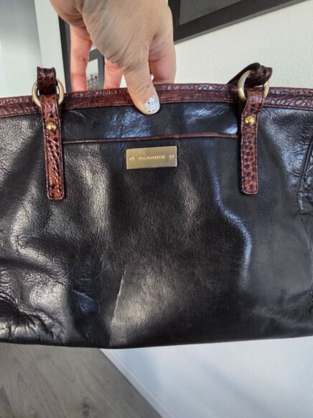 Brahmin Arno Tuscan Black & Brown Leather Satchel Shoulder Bag